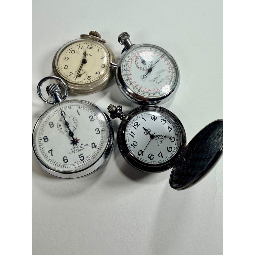 Vintage Pocket Watch & Stopwatch Lot Swiss Lever Chesterfield Parts